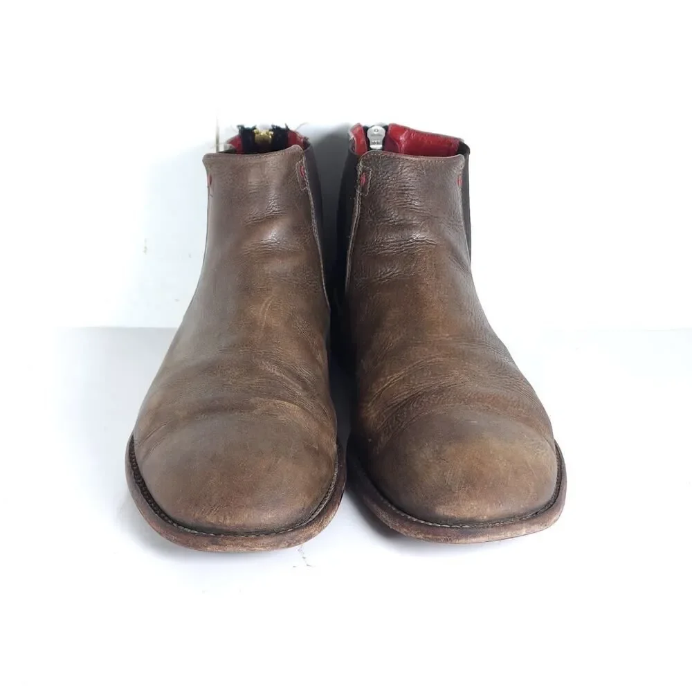 Freebird by Steven Men's Brown Leather Chelsea Boots with Red Lining